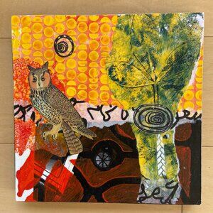 Original abstract owl collage art